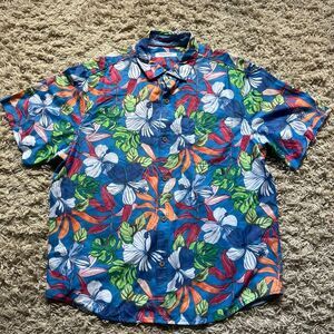 Tommy Bahama The Coconut Point Luau Camp Shirt Blue Aster Floral Size XL EUC